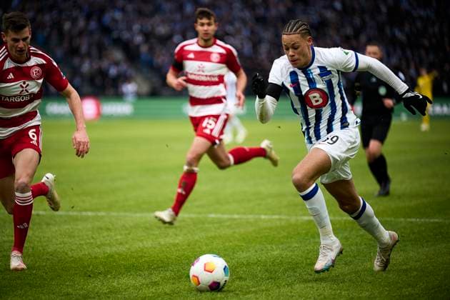 Derry Scherhant (Hertha BSC, 39), GER, Hertha BSC vs. Fortuna Duesseldorf, Fussball Herren, 2. Bundesliga, Saison 2023 2024, 18. Spieltag, 21.01.2024. (DFL REGULATIONS PROHIBIT ANY USE OF PHOTOGRAPHS AS IMAGE SEQUENCES AND OR QUASI - VIDEO). GER, Hertha BSC vs. Fortuna Duesseldorf, Fussball Herren, 2. Bundesliga, Saison 2023 2024, 18. Spieltag, 21.01.2024. Berlin