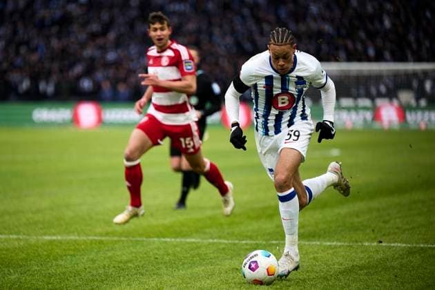 Derry Scherhant (Hertha BSC, 39), GER, Hertha BSC vs. Fortuna Duesseldorf, Fussball Herren, 2. Bundesliga, Saison 2023 2024, 18. Spieltag, 21.01.2024. (DFL REGULATIONS PROHIBIT ANY USE OF PHOTOGRAPHS AS IMAGE SEQUENCES AND OR QUASI - VIDEO). GER, Hertha BSC vs. Fortuna Duesseldorf, Fussball Herren, 2. Bundesliga, Saison 2023 2024, 18. Spieltag, 21.01.2024. Berlin