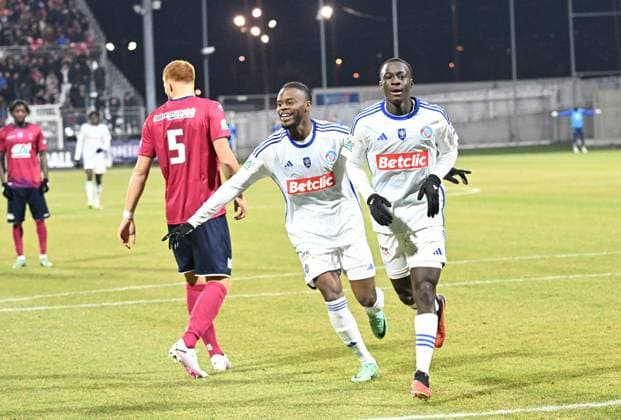 Joie de Mouhamadou Diarra (strasbourg) FOOTBALL : Clermont Foot vs Racing Club de Strasbourg Alsace - 1 16e Coupe de France - 21 01 2024 FredericChambert Panoramic 