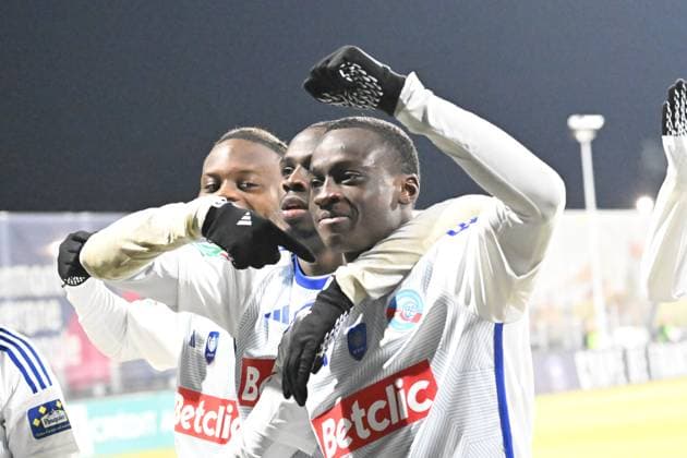 Joie de Mouhamadou Diarra (strasbourg) FOOTBALL : Clermont Foot vs Racing Club de Strasbourg Alsace - 1 16e Coupe de France - 21 01 2024 FredericChambert Panoramic 