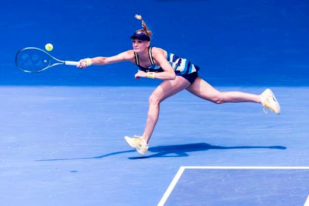 MELBOURNE, VIC - JANUARY 22: Dayana Yastremska of Ukraine in action during the 4th round of the 2024 Australian Open on January 22 2024, at Melbourne Park in Melbourne, Australia. (Photo by Jason Heidrich Icon Sportswire) TENNIS: JAN 22 Australian Open EDITORIAL USE ONLY Icon240122017