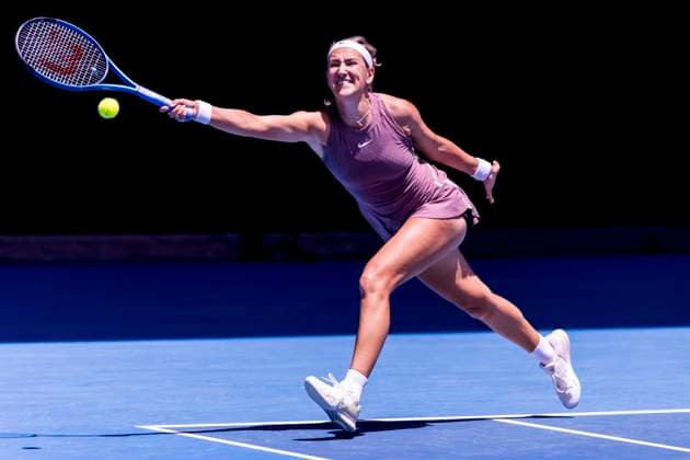 MELBOURNE, VIC - JANUARY 22: Victoria Azarenka of Belarus in action during the 4th round of the 2024 Australian Open on January 22 2024, at Melbourne Park in Melbourne, Australia. (Photo by Jason Heidrich Icon Sportswire) TENNIS: JAN 22 Australian Open EDITORIAL USE ONLY Icon240122063