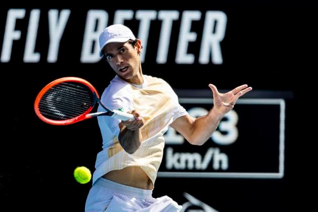 MELBOURNE, VIC - JANUARY 22: Nuno Borges of Portugal in action during the 4th round of the 2024 Australian Open on January 22 2024, at Melbourne Park in Melbourne, Australia. (Photo by Jason Heidrich Icon Sportswire) TENNIS: JAN 22 Australian Open EDITORIAL USE ONLY Icon240122122