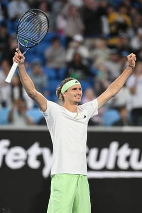 TENNIS AUSTRALIAN OPEN, Alexander Zverev of Germany celebrates his 4th round win against Cameron Norrie of United Kingdom on Day 9 of the 2024 Australian Open at Melbourne Park in Melbourne, Monday, January 22, 2024. ( NO ARCHIVING, EDITORIAL USE ONLY, NO USE IN BOOKS WITHOUT CONSENT MELBOURNE VICTORIA AUSTRALIA  Copyright: xLUKASxCOCHx 20240122001892201811