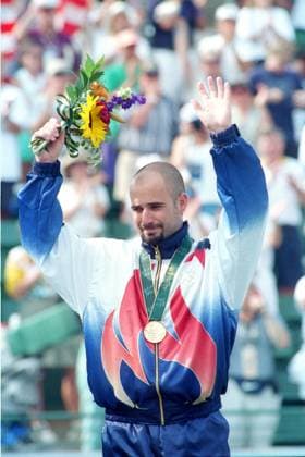 Andre Kirk Agassi is an American former world No. 1 tennis player.The high point for Agassi was winning the men s singles gold medal at the Olympic Games, Olympische Spiele, Olympia, OS in Atlanta, beating Sergi Bruguera of Spain in the final. 