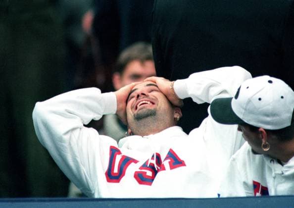 Andre Kirk Agassi is an American former world No. 1 tennis player_Davis cup1995. Russia- USA. Moscow (Russia). 