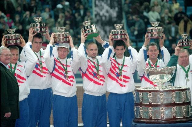 Andre Kirk Agassi is an American former world No. 1 tennis player_Davis cup1995. Russia- USA. Moscow (Russia). 