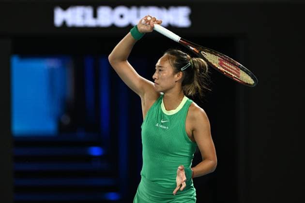 TENNIS AUSTRALIAN OPEN, Qinwen Zheng of China reacts during her 4th round match against Oceane Dodin of France on Day 9 of the 2024 Australian Open at Melbourne Park in Melbourne, Monday, January 22, 2024. ( NO ARCHIVING, EDITORIAL USE ONLY, NO USE IN BOOKS WITHOUT CONSENT MELBOURNE VICTORIA AUSTRALIA  Copyright: xLUKASxCOCHx 20240122001892224985