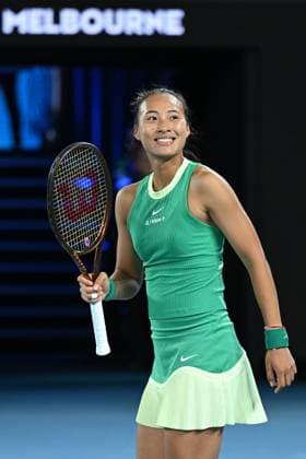 Sport Themen der Woche KW04 Sport Bilder des Tages TENNIS AUSTRALIAN OPEN, Qinwen Zheng of China celebrates match point during her 4th round win against Oceane Dodin of France on Day 9 of the 2024 Australian Open at Melbourne Park in Melbourne, Monday, January 22, 2024. ( NO ARCHIVING, EDITORIAL USE ONLY, NO USE IN BOOKS WITHOUT CONSENT MELBOURNE VICTORIA AUSTRALIA  Copyright: xLUKASxCOCHx 20240122001892228188