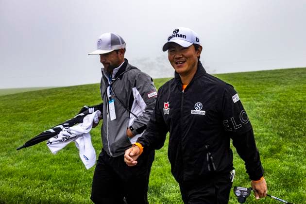 LA JOLLA, CA - JANUARY 22: S.H. Kim walks the South Course on the first practice day before this week™s PGA, Golf Herren Tour Farmer™s Insurance Open, at Torrey Pines Golf Course, Monday, January 22, 2024, in La Jolla, California. (Photo by Tony Ding Icon Sportswire) GOLF: JAN 22 PGA Farmers Insurance Open EDITORIAL USE ONLY Icon46520240122012