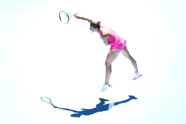 TENNIS AUSTRALIAN OPEN, Marta Kostyuk of Ukraine serves during her quarter final match against Coco Gauff of USA on Day 10 of the 2024 Australian Open at Melbourne Park in Melbourne, Tuesday, January 23, 2024. ( NO ARCHIVING, EDITORIAL USE ONLY, NO USE IN BOOKS WITHOUT CONSENT MELBOURNE VICTORIA AUSTRALIA  Copyright: xLUKASxCOCHx 20240123001892503598