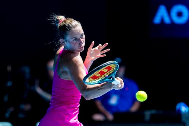 MELBOURNE, VIC - JANUARY 23: Marta Kostyuk of Ukraine in action during the Quarterfinals of the 2024 Australian Open on January 23 2024, at Melbourne Park in Melbourne, Australia. (Photo by Jason Heidrich Icon Sportswire) TENNIS: JAN 23 Australian Open EDITORIAL USE ONLY Icon240123046