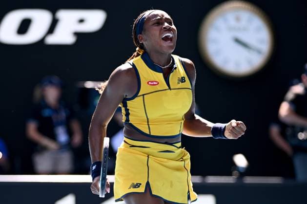 TENNIS AUSTRALIAN OPEN, Coco Gauff of USA celebrates after winning her quarter final match against Marta Kostyuk of Ukraine on Day 10 of the 2024 Australian Open at Melbourne Park in Melbourne, Tuesday, January 23, 2024. ( NO ARCHIVING, EDITORIAL USE ONLY, NO USE IN BOOKS WITHOUT CONSENT MELBOURNE VICTORIA AUSTRALIA  Copyright: xJOELxCARRETTx 20240123001892512527