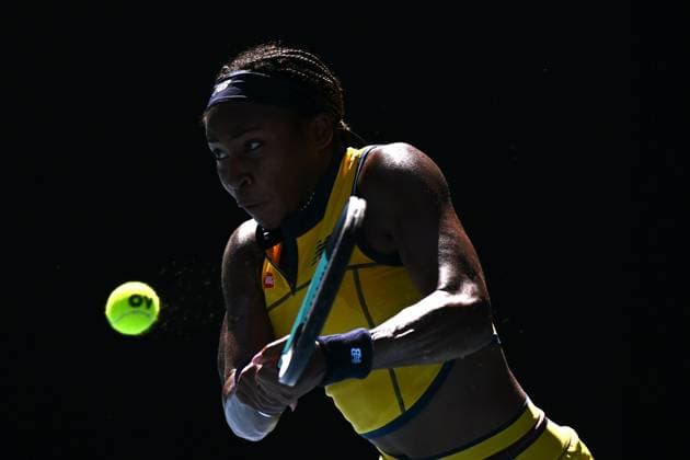 TENNIS AUSTRALIAN OPEN, Coco Gauff of USA plays a return shot during her quarter final match against Marta Kostyuk of Ukraine on Day 10 of the 2024 Australian Open at Melbourne Park in Melbourne, Tuesday, January 23, 2024. ( NO ARCHIVING, EDITORIAL USE ONLY, NO USE IN BOOKS WITHOUT CONSENT MELBOURNE VICTORIA AUSTRALIA  Copyright: xJOELxCARRETTx 20240123001892513290