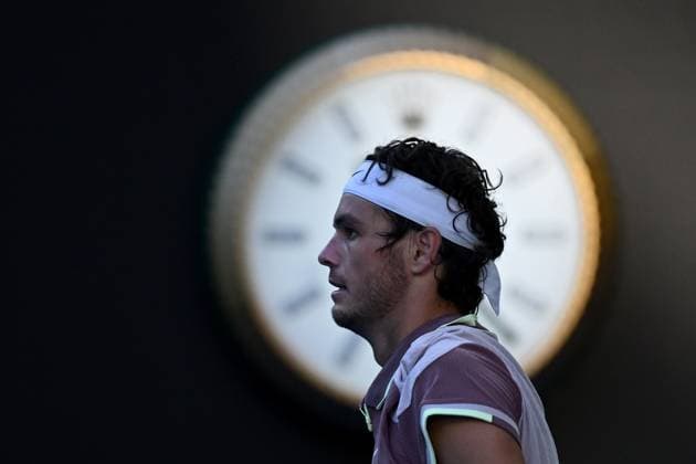 TENNIS AUSTRALIAN OPEN, Taylor Fritz of the USA looks on during his quarter final match against Novak Djokovic of Serbia on Day 10 of the 2024 Australian Open at Melbourne Park in Melbourne, Tuesday, January 23, 2024. ( NO ARCHIVING, EDITORIAL USE ONLY, NO USE IN BOOKS WITHOUT CONSENT MELBOURNE VICTORIA AUSTRALIA  Copyright: xJOELxCARRETTx 20240123001892554355
