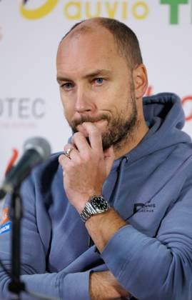 Belgian Davis Cup captain Steve Darcis pictured during a press conference, PK, Pressekonferenz of Onclin for his first selection with the Davis Cup team, at the BW Open ATP, Tennis Herren Challenger 125 tournament, in Louvain-la-Neuve, Tuesday 23 January 2024. THE BW Open takes place from 22 to 28 January. BENOITxDOPPAGNE  x84490424x