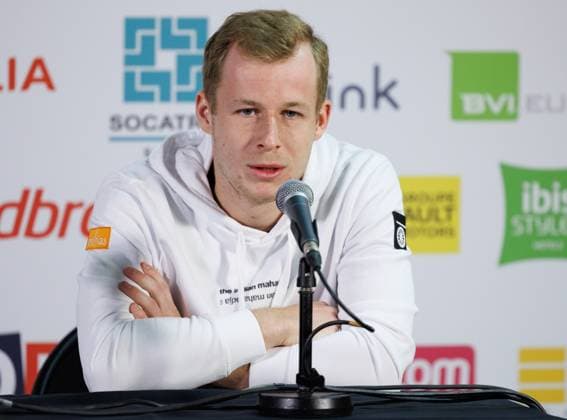 Belgian Gauthier Onclin pictured during a press conference, PK, Pressekonferenz of Onclin for his first selection with the Davis Cup team, at the BW Open ATP, Tennis Herren Challenger 125 tournament, in Louvain-la-Neuve, Tuesday 23 January 2024. THE BW Open takes place from 22 to 28 January. BENOITxDOPPAGNE  x84490462x