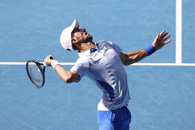Novak Djokovic (SRB) in action during their quarterfinals match against Tayor Fritz (USA) during Australian Open, International Tennis match in Melbourne, Australia, January 23 2024  Copyright: xAgnxFoto IPAxSportx xipa-agency.x xx IPA_42889891 IPA_Agency_IPA42889891