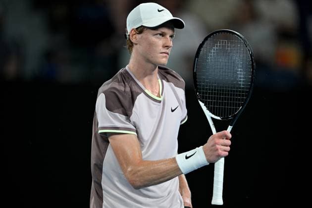 TENNIS AUSTRALIAN OPEN, Jannik Sinner of Italy reacts during his quarter final match against Andrey Rublev of Russia on Day 10 of the 2024 Australian Open at Melbourne Park in Melbourne, Tuesday, January 23, 2024. ( NO ARCHIVING, EDITORIAL USE ONLY, NO USE IN BOOKS WITHOUT CONSENT MELBOURNE VICTORIA AUSTRALIA  Copyright: xLUKASxCOCHx 20240123001892607856