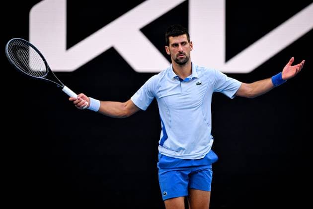 Novak Djokovic (SRB) reacts during his quarter-final match Australian Open, Day Ten, Tennis, Melbourne Park, Melbourne, Australia - 23 Jan 2024  Copyright: xJamesxGourley Shutterstockx 14312084fo