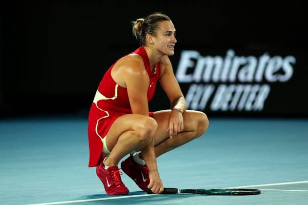 Aryna Sabalenka (BLR) catches a bug under her racket during her quarter-final match Australian Open, Day Ten, Tennis, Melbourne Park, Melbourne, Australia - 23 Jan 2024  Copyright: xEllaxLing Shutterstockx 14312081by