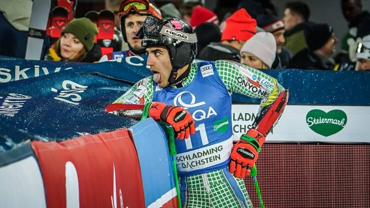 Sport Themen der Woche KW04 Sport Bilder des Tages Ski Alpin, FIS World Cup 2023 2024, Männer, Riesenslalom - Schladming, Steiermark, Österreich: Joan Verdu (AND) mit ausgestreckter Zunge und offenem Mund Audi FIS World Cup 2023 2024 Schladming (AUT) *** Alpine Skiing, FIS World Cup 2023 2024, Men, Giant Slalom Schladming, Styria, Austria Joan Verdu AND with tongue outstretched and mouth open Audi FIS World Cup 2023 2024 Schladming AUT