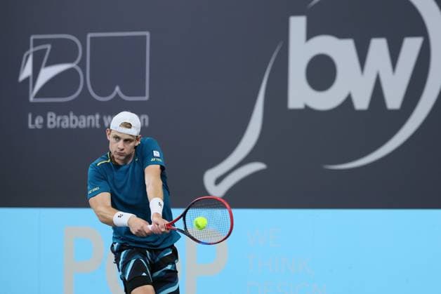 Belgian Zizou Bergs pictured in action during a tennis match against his compatriot Goffin, in the first round of the men s singles at the BW Open ATP, Tennis Herren Challenger 125 tournament, in Louvain-la-Neuve, Tuesday 23 January 2024. THE BW Open takes place from 22 to 28 January. BENOITxDOPPAGNE  x84520269x