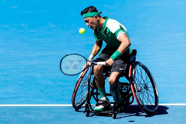 MELBOURNE, VIC - JANUARY 24: Tokito Oda of Japan in action during the Quarterfinals of the wheelchair event in the 2024 Australian Open on January 24 2024, at Melbourne Park in Melbourne, Australia. (Photo by Jason Heidrich Icon Sportswire) TENNIS: JAN 24 Australian Open EDITORIAL USE ONLY Icon240124009