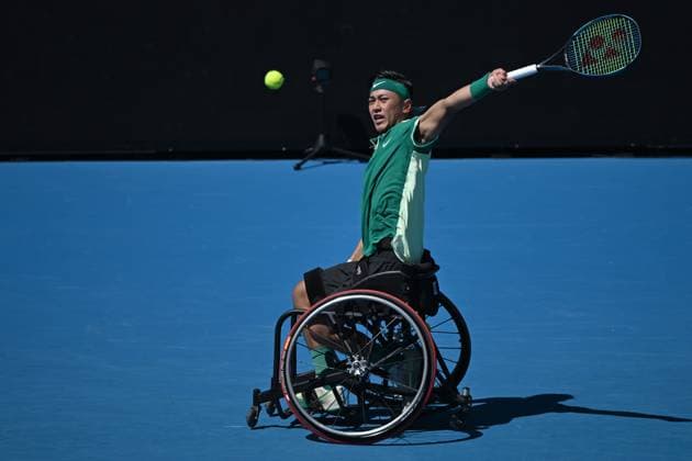 TENNIS AUSTRALIAN OPEN, Tokito Oda of Japan in action during his Men?s wheelchair quaterfinal match against Stephane Houdet of France on Day 11 of the 2024 Australian Open at Melbourne Park in Melbourne, Wednesday, January 24, 2024. ( NO ARCHIVING, EDITORIAL USE ONLY, NO USE IN BOOKS WITHOUT CONSENT MELBOURNE VICTORIA AUSTRALIA  Copyright: xJAMESxROSSx 20240124001892837373