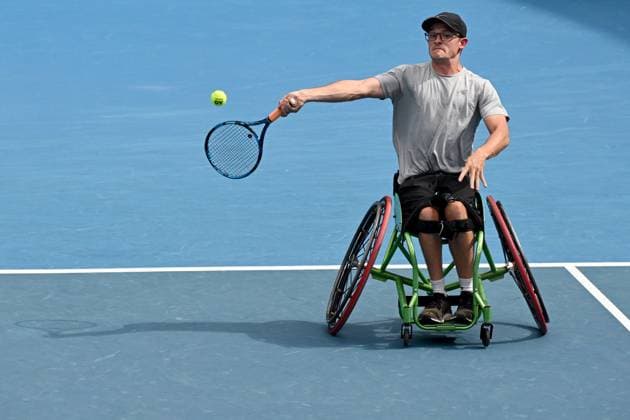 TENNIS AUSTRALIAN OPEN, Anderson Parker of Australia in action during his Men?s Wheelchair Doubles Quarterfinal against Alfie Hewett and Gordon Reid of United Kingdom on Day 11 of the 2024 Australian Open at Melbourne Park in Melbourne, Wednesday, January 24, 2024. ( NO ARCHIVING, EDITORIAL USE ONLY, NO USE IN BOOKS WITHOUT CONSENT MELBOURNE VICTORIA AUSTRALIA  Copyright: xJOELxCARRETTx 20240124001892906093