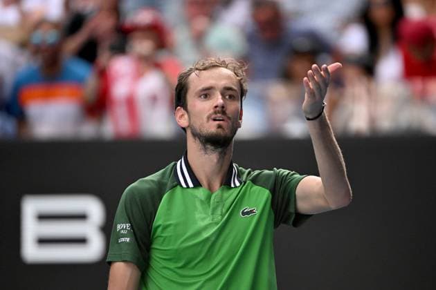 TENNIS AUSTRALIAN OPEN, Daniil Medvedev of Russia celebrates match point during his Quarterfinal win against Hubert Hurkacz of Poland on Day 11 of the 2024 Australian Open at Melbourne Park in Melbourne, Wednesday, January 24, 2024. ( NO ARCHIVING, EDITORIAL USE ONLY, NO USE IN BOOKS WITHOUT CONSENT MELBOURNE VICTORIA AUSTRALIA  Copyright: xJAMESxROSSx 20240124001892922443