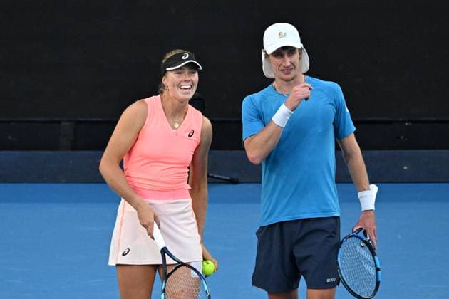 TENNIS AUSTRALIAN OPEN, Olivia Gadecki and Marc Polmans of Australia in action during their Mixed Doubles semifinal against Desirae Krawczyk of the USA and Neal Skupski of United Kingdom on Day 11 of the 2024 Australian Open at Melbourne Park in Melbourne, Wednesday, January 24, 2024. ( NO ARCHIVING, EDITORIAL USE ONLY, NO USE IN BOOKS WITHOUT CONSENT MELBOURNE VICTORIA AUSTRALIA  Copyright: xJAMESxROSSx 20240124001892932340