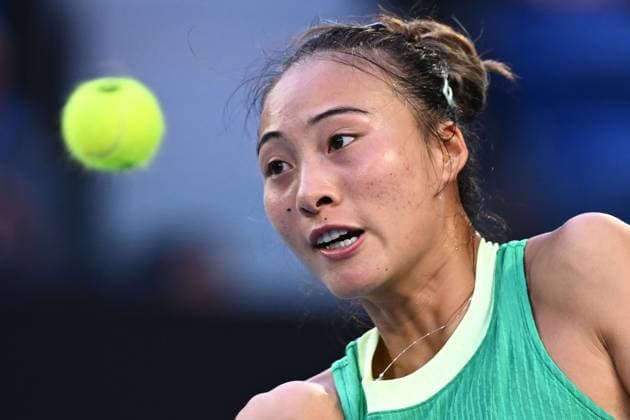 TENNIS AUSTRALIAN OPEN, Qinwen Zheng of China in action during her Womens Quarterfinal match against Anna Kalinskaya of Russia on Day 11 of the 2024 Australian Open at Melbourne Park in Melbourne, Wednesday, January 24, 2024. ( NO ARCHIVING, EDITORIAL USE ONLY, NO USE IN BOOKS WITHOUT CONSENT MELBOURNE VICTORIA AUSTRALIA  Copyright: xJOELxCARRETTx 20240124001892937109