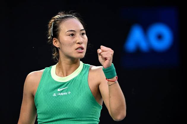TENNIS AUSTRALIAN OPEN, Qinwen Zheng of China in action during her Womens Quarterfinal match against Anna Kalinskaya of Russia on Day 11 of the 2024 Australian Open at Melbourne Park in Melbourne, Wednesday, January 24, 2024. ( NO ARCHIVING, EDITORIAL USE ONLY, NO USE IN BOOKS WITHOUT CONSENT MELBOURNE VICTORIA AUSTRALIA  Copyright: xJOELxCARRETTx 20240124001892945139