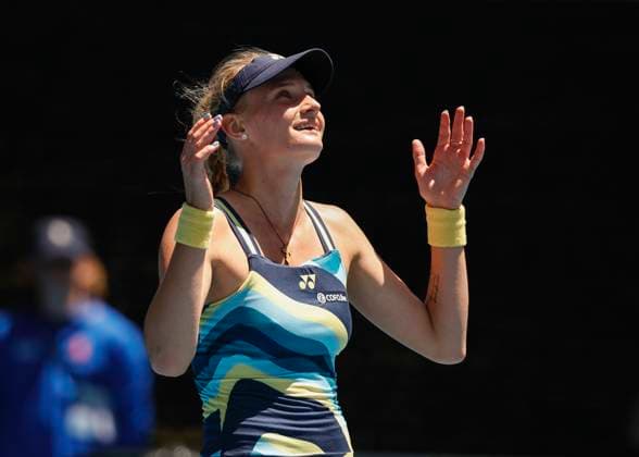 Dayana Yastremska jubelt nach dem Sieg, Jubel, Freude, Emotion, Australian Open 2024, Melbourne Park, Melbourne, Victoria, Australia. Copyright: xJuergenxHasenkopfx