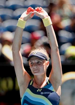 Dayana Yastremska jubelt nach dem Sieg, Jubel, Freude, Emotion, Tattoo, Australian Open 2024, Melbourne Park, Melbourne, Victoria, Australia. Copyright: xJuergenxHasenkopfx