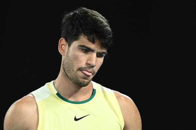 TENNIS AUSTRALIAN OPEN, Carlos Alcaraz of Spain during his Mens Quarterfinal match against Alexander Zverev of Germany on Day 11 of the 2024 Australian Open at Melbourne Park in Melbourne, Wednesday, January 24, 2024. ( NO ARCHIVING, EDITORIAL USE ONLY, NO USE IN BOOKS WITHOUT CONSENT MELBOURNE VICTORIA AUSTRALIA  Copyright: xJOELxCARRETTx 20240124001892980660