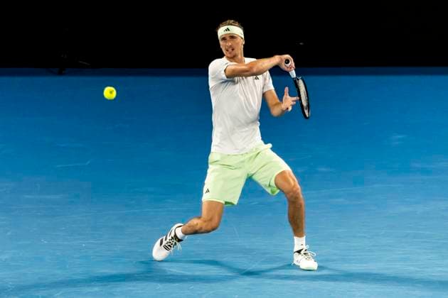 MELBOURNE, VIC - JANUARY 24: Alexander Zverev of Germany in action during the Quarterfinals of the 2024 Australian Open on January 24 2024, at Melbourne Park in Melbourne, Australia. (Photo by Jason Heidrich Icon Sportswire) TENNIS: JAN 24 Australian Open EDITORIAL USE ONLY Icon240124230