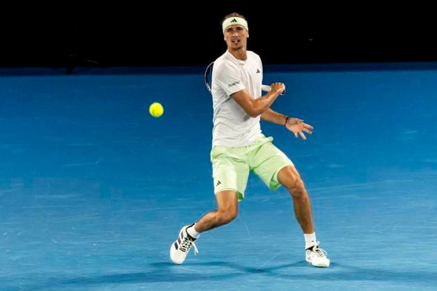 MELBOURNE, VIC - JANUARY 24: Alexander Zverev of Germany in action during the Quarterfinals of the 2024 Australian Open on January 24 2024, at Melbourne Park in Melbourne, Australia. (Photo by Jason Heidrich Icon Sportswire) TENNIS: JAN 24 Australian Open EDITORIAL USE ONLY Icon240124231