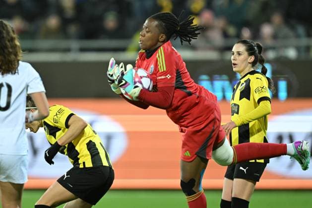 GÖTEBORG, SVERIGE 20240124 Paris malvakt Chiamaka Nnadozie under onsdagens fotbollsmatch i Champions League, grupp D, mellan BK Häcken och Paris FC pa Hisingen arena. GÖTEBORG SVERIGE x9200x