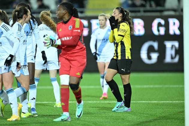 GÖTEBORG, SVERIGE 20240124 Häckens Rosa Kafaji deppar efter missad straff under onsdagens fotbollsmatch i Champions League, grupp D, mellan BK Häcken och Paris FC pa Hisingen arena. GÖTEBORG SVERIGE x9200x
