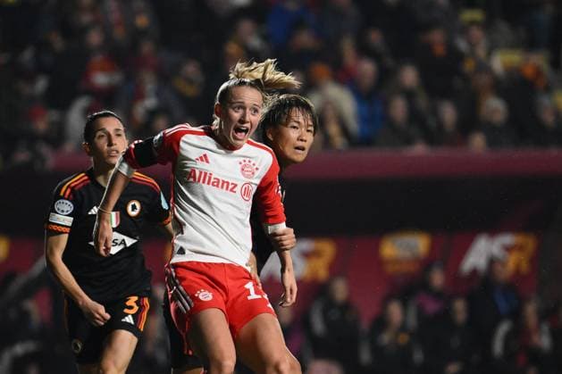 Lea Schuller of FC Bayern Munchen and Moeka Minami of A.S. Roma Women during the day 5 Group C of the UEFA Women s Champions League between A.S. Roma vs F.C. Bayern Munchen, 24 January 2024 at the Stadio Tre Fontane in Rome, Italy.  Copyright: xDomenicoxCippitelli IPAxSportx x xx IPA_42928664 IPA_Agency_IPA42928664