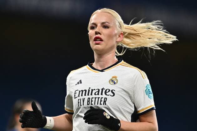 LONDON, ENGLAND - January 24: Sofie Svava of Real Madrid Femenino during the UEFA Womens Champions League group stage match between Chelsea FC Women and Real Madrid Women at Stamford Bridge on January 24, 2024 in London, England, Photo Sebastian Frej Chelsea FC Women v Real Madrid Femino : Group D - UEFA Womens Champions League 2023 24 Copyright: xSebastianxFrejx