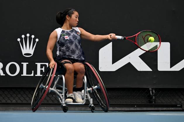 TENNIS AUSTRALIAN OPEN, Yui Kamiji of Japan in action during her Women?s Wheelchair Singles semifinal against Kgothatso Montjane of South Africa on Day 12 of the 2024 Australian Open at Melbourne Park in Melbourne, Thursday, January 25, 2024. ( NO ARCHIVING, EDITORIAL USE ONLY, NO USE IN BOOKS WITHOUT CONSENT MELBOURNE VICTORIA AUSTRALIA  Copyright: xJAMESxROSSx 20240125001893264966