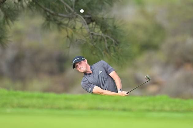 January 24, 2024: Jacob Bridgeman pitches onto the green on the 7th hole during the first round of the Farmers Insurance Open at Torrey Pines South in San Diego, California. CSM San Diego USA - ZUMAc04_ 20240124_zma_c04_064 Copyright: xJustinxFinex