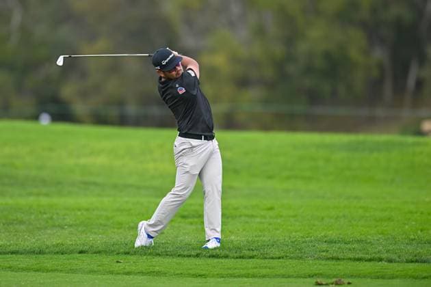 January 24, 2024: Ryo Hisatsune hits a fairway shot on the 18th hole during the first round of the Farmers Insurance Open at Torrey Pines North in San Diego, California. CSM San Diego USA - ZUMAc04_ 20240124_zma_c04_083 Copyright: xJustinxFinex