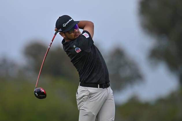 January 24, 2024: Ryo Hisatsune tees off on the 18th hole during the first round of the Farmers Insurance Open at Torrey Pines North in San Diego, California. CSM San Diego USA - ZUMAc04_ 20240124_zma_c04_073 Copyright: xJustinxFinex