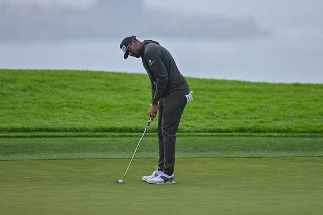 January 24, 2024: Sahith Theegala putts on the 14th hole during the first round of the Farmers Insurance Open at Torrey Pines North in San Diego, California. CSM San Diego USA - ZUMAc04_ 20240124_zma_c04_076 Copyright: xJustinxFinex