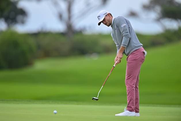 January 24, 2024: Nicolai Hojgaard putts on the 7th hole during the first round of the Farmers Insurance Open at Torrey Pines South in San Diego, California. CSM San Diego USA - ZUMAc04_ 20240124_zma_c04_082 Copyright: xJustinxFinex