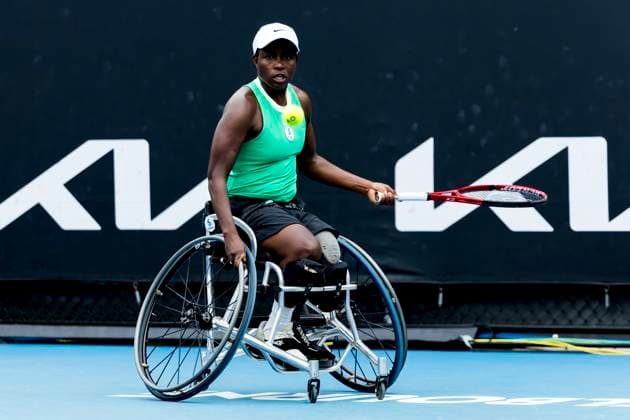MELBOURNE, VIC - JANUARY 25: Kgothatso Montjane of South Africa in action during the semifinals of the 2024 Australian Open on January 25 2024, at Melbourne Park in Melbourne, Australia. (Photo by Jason Heidrich Icon Sportswire) TENNIS: JAN 25 Australian Open EDITORIAL USE ONLY Icon240125030